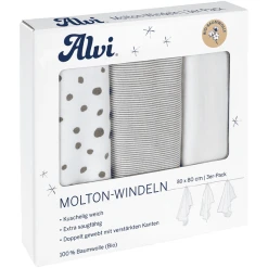 Alvi® Molton-Windeln 3er Pack Aqua Dot 80 X 80 Cm