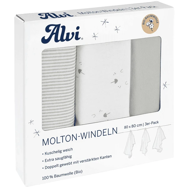 Alvi® Molton-Windeln 3er Pack Faces 80 X 80 Cm 1 Alvi® Molton-Windeln 3er Pack Faces 80 X 80 Cm