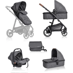 BabyGO Kombikinderwagen Simplex 3 In 1 Grey Melange
