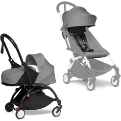 BABYZEN Kinderwagen YOYO2 0+ Black Mit Neugeborenenaufsatz Inkl. Textilset Grey