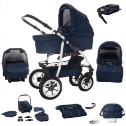 Bebebi Bellami | 4 In 1 Kinderwagen Komplettset | ISOFIX Basis | Hartgummireifen Bellablue