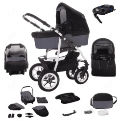 Bebebi Bellami | 4 In 1 Kinderwagen Komplettset | ISOFIX Basis | Hartgummireifen Bellagrigio