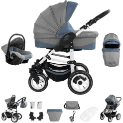 Bebebi Florenz | 3 In 1 Kombi Kinderwagen Set | Hartgummireifen Da Vinci Blue White