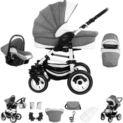 Bebebi Florenz | 3 In 1 Kombi Kinderwagen Set | Hartgummireifen Galileo Lightgrey White