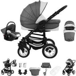 Bebebi Florenz | 3 In 1 Kombi Kinderwagen Set | Hartgummireifen Marco Darkgrey Black
