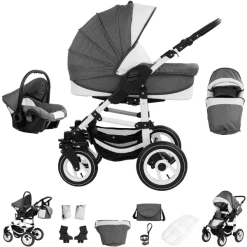 Bebebi Florenz | 3 In 1 Kombi Kinderwagen Set | Hartgummireifen Marco Darkgrey White