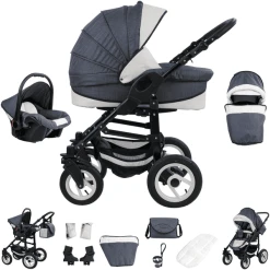 Bebebi Florenz | 3 In 1 Kombi Kinderwagen Set | Hartgummireifen Neptun Blue Black