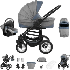 Bebebi Florenz | 3 In 1 Kombi Kinderwagen Set | Luftreifen Da Vinci Blue Black