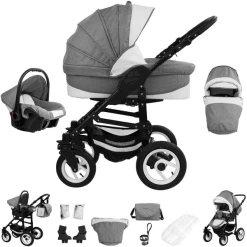 Bebebi Florenz | 3 In 1 Kombi Kinderwagen Set | Luftreifen Galileo Lightgrey Black