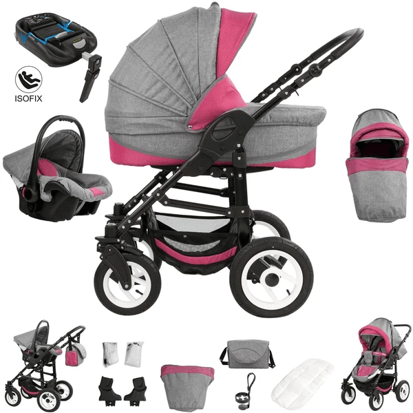 Bebebi Florenz | 4 In 1 Kinderwagen Komplettset | ISOFIX Basis | Hartgummireifen Davanzati Pink Black 1 Bebebi Florenz | 4 In 1 Kinderwagen Komplettset | ISOFIX Basis | Hartgummireifen Davanzati Pink Black