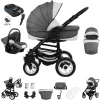 Bebebi Florenz | 4 In 1 Kinderwagen Komplettset | ISOFIX Basis | Hartgummireifen Marco Darkgrey Black