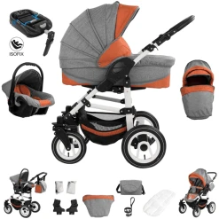 Bebebi Florenz | 4 In 1 Kinderwagen Komplettset | ISOFIX Basis | Hartgummireifen Spirito Orange White