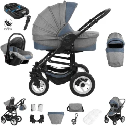 Bebebi Florenz | ISOFIX Basis & Autositz | 4 In 1 Kombi Kinderwagen | Luftreifen Da Vinci Blue Black