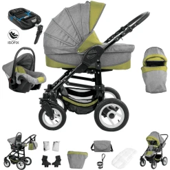 Bebebi Florenz | ISOFIX Basis & Autositz | 4 In 1 Kombi Kinderwagen | Luftreifen Medici Green Black