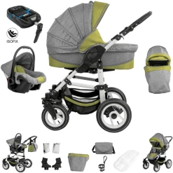 Bebebi Florenz | ISOFIX Basis & Autositz | 4 In 1 Kombi Kinderwagen | Luftreifen Medici Green White