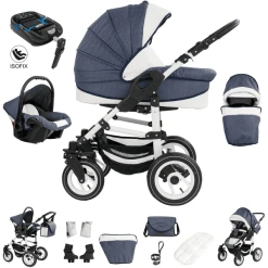Bebebi Florenz | ISOFIX Basis & Autositz | 4 In 1 Kombi Kinderwagen | Luftreifen Neptun Blue White