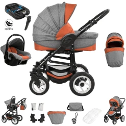 Bebebi Florenz | ISOFIX Basis & Autositz | 4 In 1 Kombi Kinderwagen | Luftreifen Spirito Orange Black