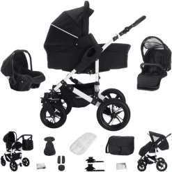 Bebebi Florida | 3 In 1 Kombi Kinderwagen Set | Hartgummireifen Floblack