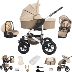 Bebebi Florida | 3 In 1 Kombi Kinderwagen Set | Luftreifen Flocream