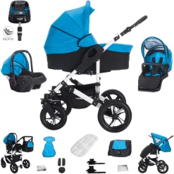 Bebebi Florida | 4 In 1 Kinderwagen Komplettset | ISOFIX Basis | Hartgummireifen Floblue