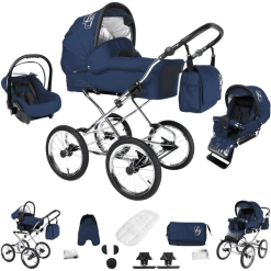 Bebebi Loving | 3 In 1 Kombi Kinderwagen Set | Nostalgie Kinderwagen Blue Ardent Peak