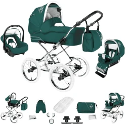 Bebebi Loving | 3 In 1 Kombi Kinderwagen Set | Nostalgie Kinderwagen Green Tender