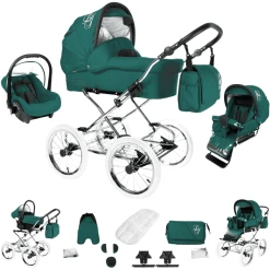 Bebebi Loving | 3 In 1 Kombi Kinderwagen Set | Nostalgie Kinderwagen Green Tender Peak
