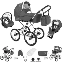 Bebebi Loving | 3 In 1 Kombi Kinderwagen Set | Nostalgie Kinderwagen Grey Ardent