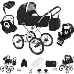 Bebebi Loving | 4 In 1 Kinderwagen Komplettset | ISOFIX Basis | Nostalgie Kinderwagen Black Ardent