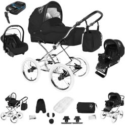 Bebebi Loving | 4 In 1 Kinderwagen Komplettset | ISOFIX Basis | Nostalgie Kinderwagen Black Tender Peak