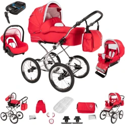 Bebebi Loving | 4 In 1 Kinderwagen Komplettset | ISOFIX Basis | Nostalgie Kinderwagen Red Ardent