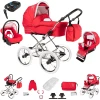 Bebebi Loving | 4 In 1 Kinderwagen Komplettset | ISOFIX Basis | Nostalgie Kinderwagen Red Tender