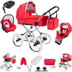Bebebi Loving | 4 In 1 Kinderwagen Komplettset | ISOFIX Basis | Nostalgie Kinderwagen Red Tender