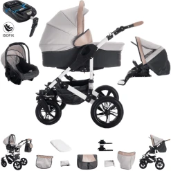 Bebebi MyVARIO | 4 In 1 Kinderwagen Komplettset | ISOFIX Basis | Luftreifen MyHoney