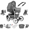 Friedrich Hugo Berlin | 3 In 1 Kombi Kinderwagen Set | GEL Reifen Grey And Light Grey Day