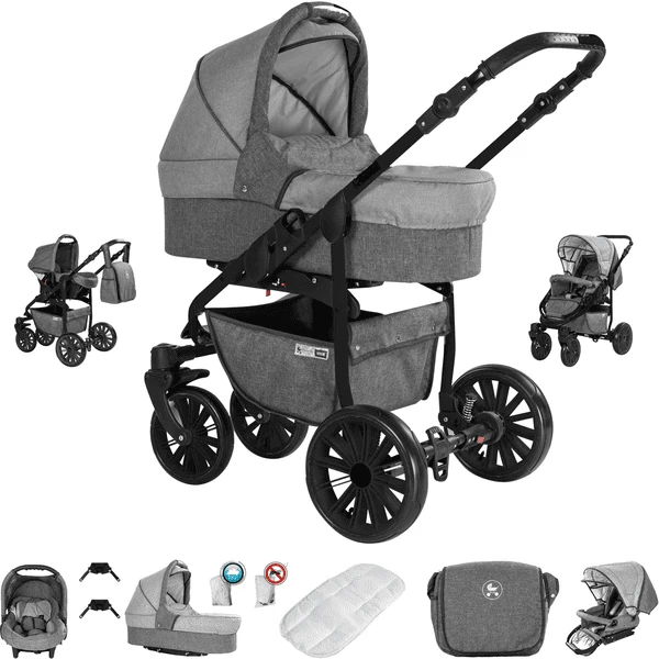 Friedrich Hugo Berlin | 3 In 1 Kombi Kinderwagen Set | GEL Reifen Grey And Light Grey Night 1 Friedrich Hugo Berlin | 3 In 1 Kombi Kinderwagen Set | GEL Reifen Grey And Light Grey Night