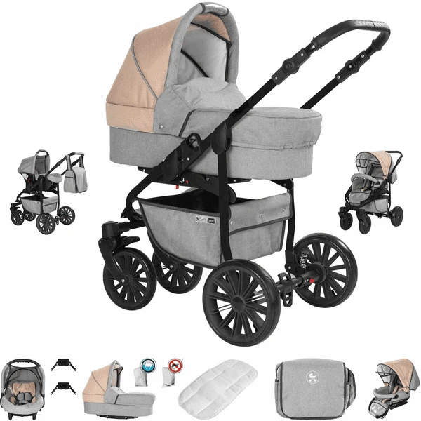 Friedrich Hugo Berlin | 3 In 1 Kombi Kinderwagen Set | GEL Reifen Light Grey And Beige Night 1 Friedrich Hugo Berlin | 3 In 1 Kombi Kinderwagen Set | GEL Reifen Light Grey And Beige Night