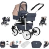 Friedrich Hugo Berlin | 3 In 1 Kombi Kinderwagen Set | Luftreifen Dark Blue And Beige Day