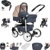 Friedrich Hugo Berlin | 4 In 1 Kombi Kinderwagen + ISOFIX | Luftreifen Dark Blue And Beige Day