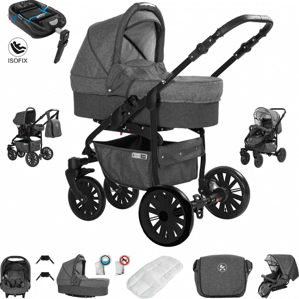 Friedrich Hugo Berlin | 4 In 1 Kombi Kinderwagen + ISOFIX | Luftreifen Dark Grey And Grey Night 1 Friedrich Hugo Berlin | 4 In 1 Kombi Kinderwagen + ISOFIX | Luftreifen Dark Grey And Grey Night