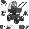 Friedrich Hugo Berlin | 4 In 1 Kombi Kinderwagen + ISOFIX | Luftreifen Dark Grey And White Night