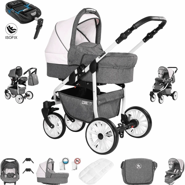 Friedrich Hugo Berlin | 4 In 1 Kombi Kinderwagen + ISOFIX | Luftreifen Grey And Light Rose Day 1 Friedrich Hugo Berlin | 4 In 1 Kombi Kinderwagen + ISOFIX | Luftreifen Grey And Light Rose Day