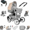 Friedrich Hugo Berlin | 4 In 1 Kombi Kinderwagen + ISOFIX | Luftreifen Light Grey And Beige Day