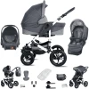 Friedrich Hugo Hamburg | 3 In 1 Kombi Kinderwagen Set | Hartgummireifen Grey & Grey Linen