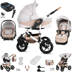 Friedrich Hugo Hamburg | 4 In 1 Kinderwagen Komplettset | ISOFIX Basis | Hartgummireifen Cream & Beige