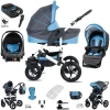 Friedrich Hugo Hamburg | 4 In 1 Kinderwagen Komplettset | ISOFIX Basis | Hartgummireifen Grey & Babyblue