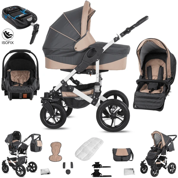 Friedrich Hugo Hamburg | 4 In 1 Kinderwagen Komplettset | ISOFIX Basis | Hartgummireifen Grey & Beige 1 Friedrich Hugo Hamburg | 4 In 1 Kinderwagen Komplettset | ISOFIX Basis | Hartgummireifen Grey & Beige