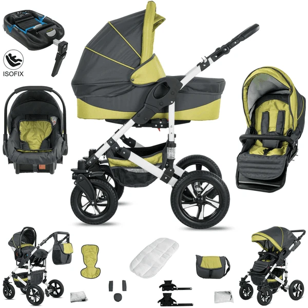 Friedrich Hugo Hamburg | 4 In 1 Kinderwagen Komplettset | ISOFIX Basis | Hartgummireifen Grey & Green 1 Friedrich Hugo Hamburg | 4 In 1 Kinderwagen Komplettset | ISOFIX Basis | Hartgummireifen Grey & Green