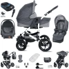 Friedrich Hugo Hamburg | 4 In 1 Kinderwagen Komplettset | ISOFIX Basis | Hartgummireifen Grey & Grey Linen