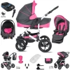 Friedrich Hugo Hamburg | 4 In 1 Kinderwagen Komplettset | ISOFIX Basis | Luftreifen Grey & Pink